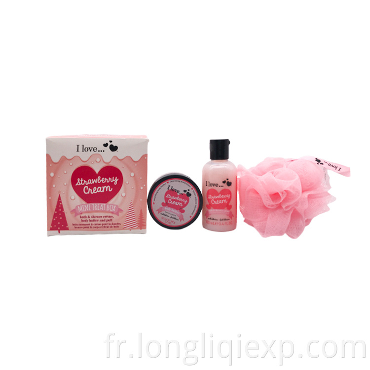 100 ml de crème de douche de voyage pour le bain à la fraise 50 ml d'huile de beurre corporel